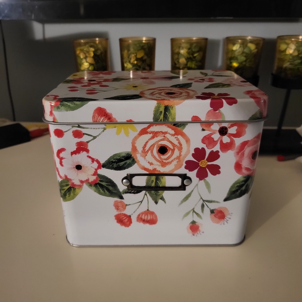 Floral Tin Recipe Box -